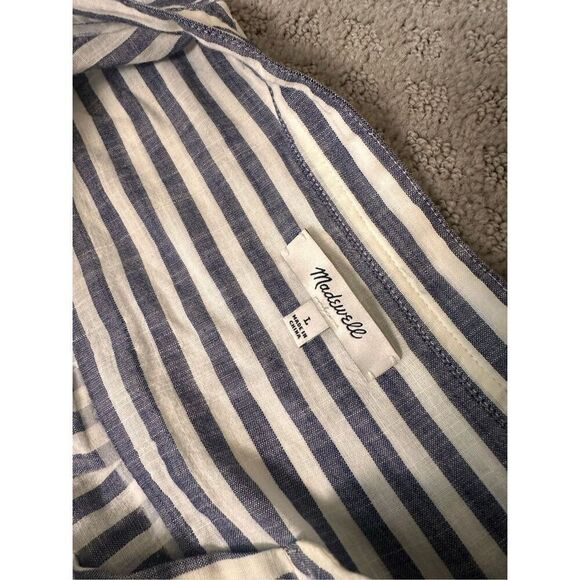 Madewell Blue White Stripe Lace up Blouse Cotton Medium - Picture 6 of 6